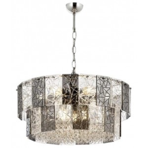 METAL GLASS AND CRYSTAL CHROME PLATED CHANDELIER 60 CM DIAMETER LOAD: 90 CM